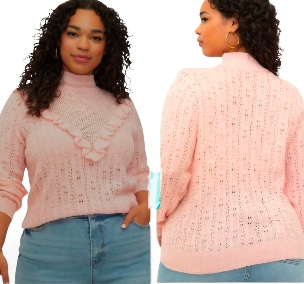 Eloquii Ruffle Yoke Turtleneck Sweater in Pink NWT Cottagecore Ruffles 14/16